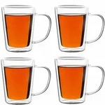 4x Teegl&auml;ser Mit Henkel 250ml Doppelwandig Borosilikatglas Sp&uuml;lmaschinenfest