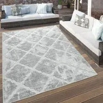 Paco Home - In- & Outdoor Terrassen Teppich Marmor Optik Rauten Muster In Grau 80x150