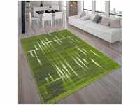 Designer Teppich Modern Trendiger Kurzflor Teppich Meliert in Grün Weiß 70x250 cm -