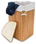 Eckw&auml;schekorb Bambus, Faltbare W&auml;schebox 60 L, Platzsparend, W&auml;schesack Baumwolle,