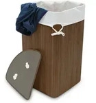 Eckw&auml;schekorb Bambus, Faltbare W&auml;schebox 60 L, Platzsparend, W&auml;schesack Baumwolle,