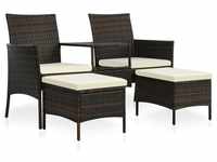 2-Sitzer-Gartensofa,Lounge-Sofa mit Tisch & Hocker Poly Rattan Braun vidaXL