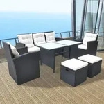 6-tlg. Garten-essgruppe Mit Kissen Poly Rattan Schwarz - Vidaxl