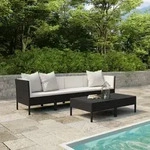6-tlg. Garten-lounge-set Mit Auflagen Poly Rattan Schwarz - Vidaxl