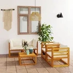 5-tlg. Garten-lounge-set Mit Auflagen Creme Massivholz Akazie - Vidaxl