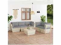 6-tlg. Garten-Sofagarnitur aus Paletten,Gartenmöbel-Set mit Kissen Fichtenholz