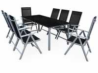 Casaria - Gartenmöbel Set 8 Stühle mit Tisch 190x90cm Aluminium Sicherheitsglas