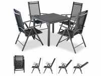 CASARIA® Gartenmöbel Set 4 Stühle mit WPC Tisch 80x80cm Aluminium Sicherheitsglas