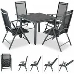 Casaria&reg; Gartenm&ouml;bel Set 4 St&uuml;hle Mit Wpc Tisch 80x80cm Aluminium Sicherheitsglas