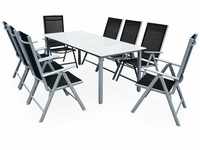 Gartenmöbel Set 8 Stühle mit Tisch 190x90cm Aluminium Sicherheitsglas...