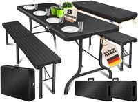 Kesser&reg; Bierzeltgarnitur 3-teilig Aus Kunststoff, Klappbar - Rattan, Schwarz