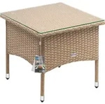 Beistelltisch Polyrattan Wetterfest H&ouml;henverstellbar Outdoor Glasplatte 80kg