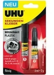 Sekundenkleber Blitzschnell Plastik, 3ml + 2g - Uhu