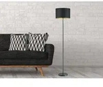 Moderne Stehleuchte Hostel Mit Lampenschirm Aus Stoff In Schwarz & Gold H: 160cm