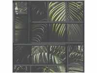 Palmen Tapete in 3D Optik | Industrial Vliestapete in Schwarz und Grün | Küchen und