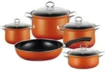 Riess Geschirr/kochtopf Set 5-teilig Mit Glasdeckel Emaille Nouvelle Corall