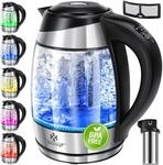 1.8l Edelstahl Wasserkocher 2200w Glaswasserkocher Warmhaltefunktion Schwarz - Kesser