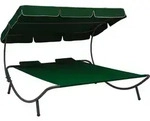 Vidaxl Outdoor Lounge Bed With Canopy And Pillows Green