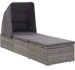 Sonnenliege Mit Sonnenschutz Und Auflagen Poly Rattan Grau Vidaxl