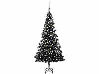 Künstlicher Weihnachtsbaum,Kunstbaum mit LEDs & Kugeln Schwarz 210 cm pvc...