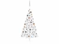 Künstlicher Halber Weihnachtsbaum,Kunstbaum mit LEDs & Kugeln Weiß 150 cm...