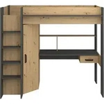 Hochbett Mit Schreibtisch + Kleiderschrank - 90 X 200 Cm - Naturfarben & Anthrazit -