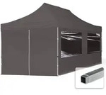 3x6 M Faltpavillon, Economy Alu 32mm, Seitenteile Mit Panoramafenstern, Dunkelgrau