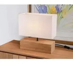 Trio Lighting - Tischleuchte Woody Holzfu&szlig; Mit Stoffschirm In Wei&szlig;, H&ouml;he 30cm