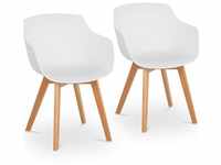 Stuhl 2er Set Lehnstuhl weiß Kunststoff Holzbeine Buche bis 150 kg Designstuhl