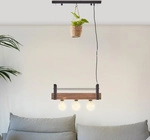 Lampe, Bankwood Pendelleuchte 3flg Schwarz Stahl/holz, 3x A60, E27, 28w, Holz Aus