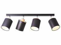 Lampe, Vonnie Spotbalken 4flg schwarz/holzfarbend, Metall/Holz/Textil, 4x A60, E27,