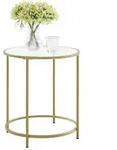 Vasagle Table D&rsquo;appoint Ronde, Plateau En Verre Tremp&eacute;, Armature M&eacute;tallique