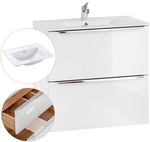 Waschtisch-unterschrank 60cm Mit Keramik-waschbecken Toskana-56 Hochglanz Wei&szlig;,