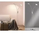 Led Stehlampe Dent Silber 2-flammig Mit Dimmer, H&ouml;he 150cm