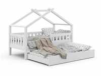 Kinderbett "Design" 160x80cm Weiß mit Gästebett und Rausfallschutz VitaliSpa