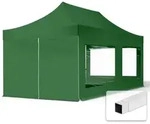 3x6 M Faltpavillon, Economy Stahl 30mm, Seitenteil Mit Panoramafenster, Dunkelgr&uuml;n
