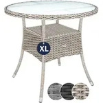 Gartentisch Polyrattan Wetterfest Rund Glas Tischplatte 80kg Belastbar Outdoor