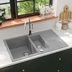 Vidaxl K&uuml;chensp&uuml;le Aus Granit Doppelbecken Grau