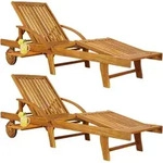 Sonnenliege 2er Set Klappbar Wetterfest 2 Personen Holz Gartenliege Mit 2 R&auml;der