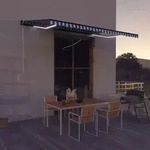 Markise Mit Windsensor & Led 500x300cm Blau Und Wei&szlig; Vidaxl