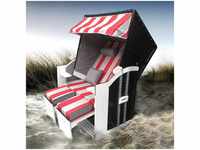 Strandkorb Sylt 2-Sitzer für 2 Personen 115cm breit rot grau weiß gestreift...