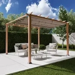 Aluminium Pergola / Pavillon 'florida' Mit Ausziehbarem Sonnensegel, Holzoptik, 350 X