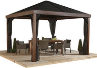 Sojag Aluminium Pavillon Valencia 1212 Inkl. Moskitonetz Holzoptik Braun 