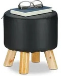 Hocker Kunstleder, Gepolstert, 4 Holzbeine, Flacher Fu&szlig;hocker, Runder Dekohocker, H