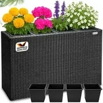Blumenkasten 4 Innent&ouml;pfe Polyrattangeflecht Herausnehmbar Blumentopf &Uuml;bertopf