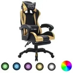 Vidaxl - Gaming-stuhl Mit Rgb Led-leuchten Gold Und Schwarz Kunstleder