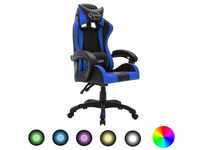 Bonnevie - Gaming-Stuhl mit rgb LED-Leuchten Blau und Schwarz Kunstleder...
