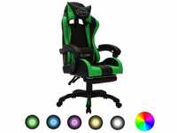 Bonnevie - Gaming-Stuhl mit rgb LED-Leuchten Grün und Schwarz Kunstleder