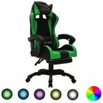 Vidaxl - Gaming-stuhl Mit Rgb Led-leuchten Gr&uuml;n Und Schwarz Kunstleder