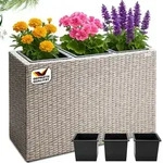 Casaria&reg; Blumenkasten 3 Innent&ouml;pfe Polyrattangeflecht Herausnehmbar Blumentopf